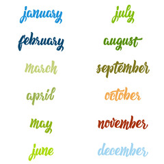 Brush handwritten names of months. Isolated on white. Trendy hand-drawn lettering set of months of the year words