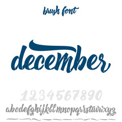 Vector Alphabet. Calligraphic font. Unique Custom Characters. Hand Lettering December for Designs - logos, badges, postcards, posters, prints. Modern brush handwriting Typography.