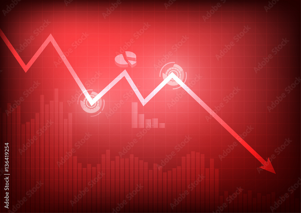 Poster vector : decreasing business graph on red background