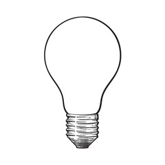 Matted, opaque tungsten light bulb, side view, sketch style vector illustration isolated on white background. hand drawing of matted, opaque, nontransparent tungsten light bulb