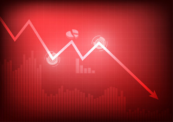 Vector : Decreasing business graph on red background