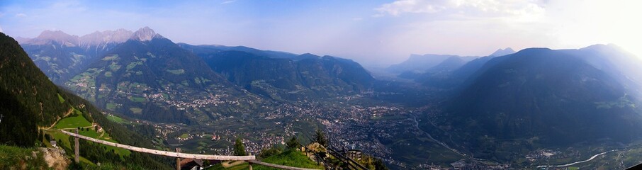 Impressing panorama view on valleys and mountains in the italian alps standing at Mt Hochmuth...