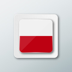 Square button with the national flag of Poland with the reflection of light. Icon with the main symbol of the country.
