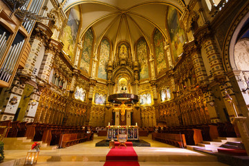 The church of Santa Maria de Montserrat monastery, Spain - obrazy, fototapety, plakaty