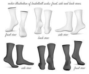 Basketball socks. Front. Side and back views