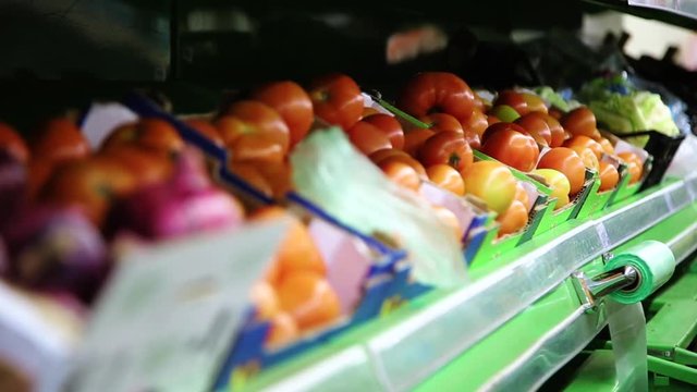 Fresh organic Vegetables on shelf in supermarket