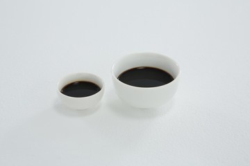 Two soy sauce bowl on white background