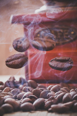 Coffee beans splashes