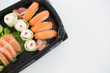 Tray of assorted sushi