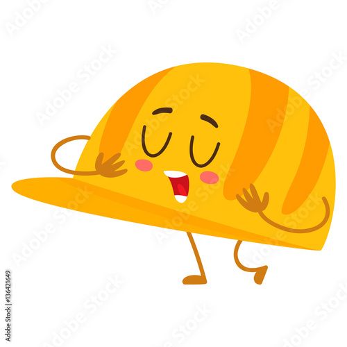 "Funny builder hard hat, head protector, plastic helmet, cartoon vector