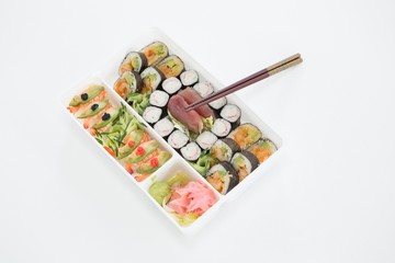 Tray of assorted sushi