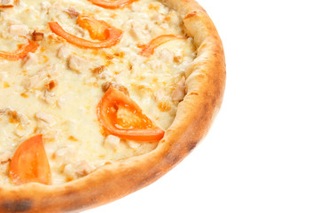 Delicious classic italian Pizza with chicken, tomatoes and cheese