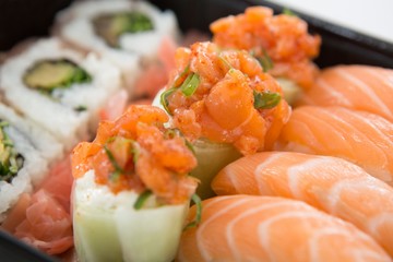 Tray of assorted sushi