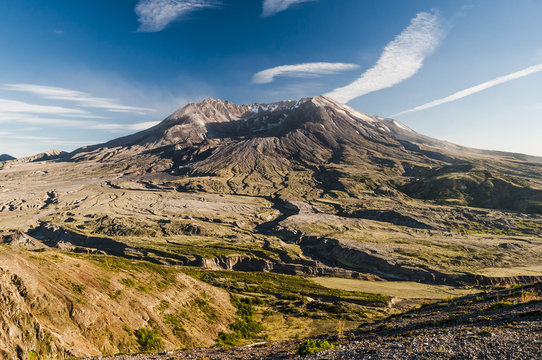 Panoramic view of famous volcano Mount St. Helens located in Washington State.