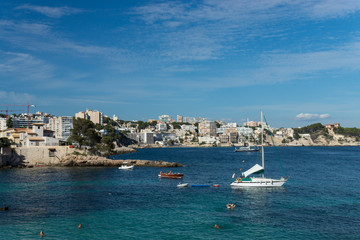 Fototapeta premium Island Mallorca, view to a mediterranean sea, beautiful seascape, Illetas,Spain, summer holiday.