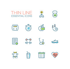 Diet and Fitness - Thin Single Line Icons Set