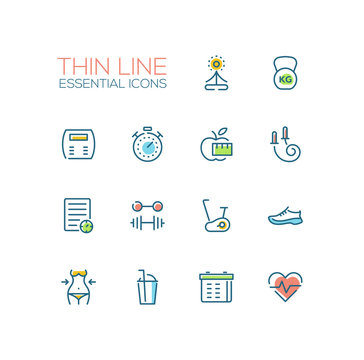 Diet and Fitness - Thin Single Line Icons Set