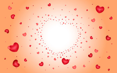 Abstract background of hearts on light red