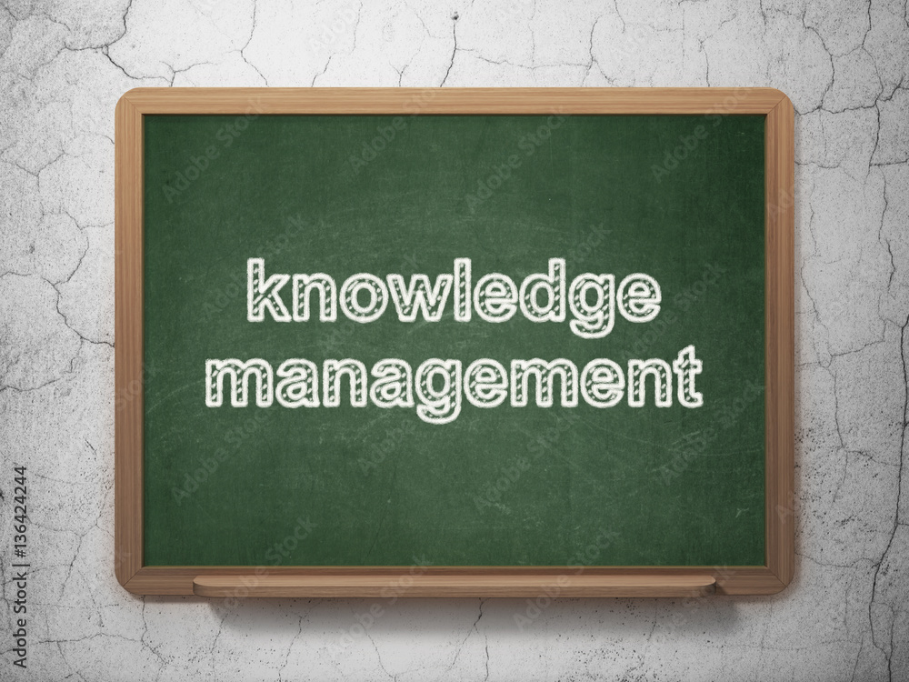 Poster learning concept: knowledge management on chalkboard background