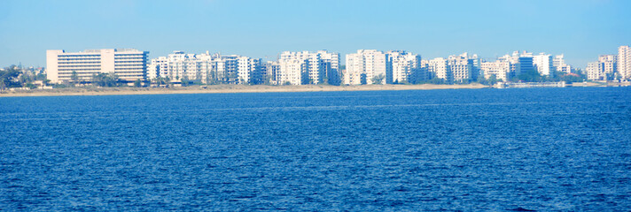 Famagusta.Abandoned hotels and the beach at Varosha in Famagusta