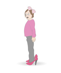 girl in her mother's shoes. vector illustration