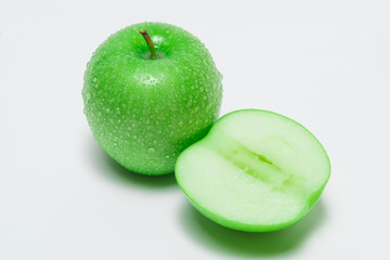Closeup green apple with water-drops
