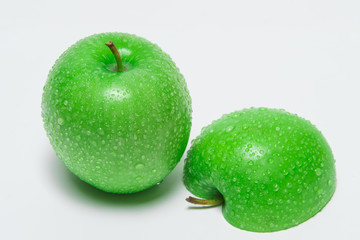 Closeup green apple with water-drops