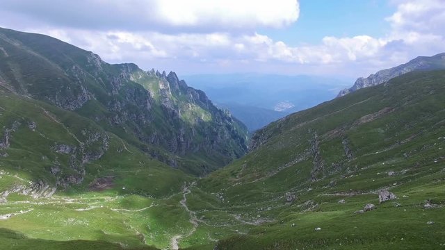 Aerial view of Bucegi mountains, near Omu peak, Romania