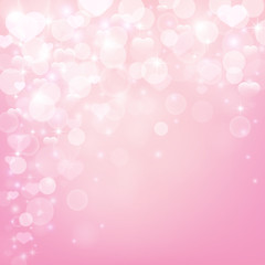 Romantic background with hearts, bokeh lights, stars and sparkles. Vector illustration.
