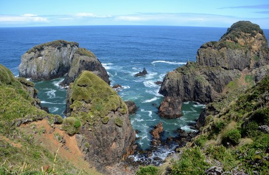 Rough eroded coastline of of Southern Chile creating many alcoves and hidden pools for sea life. 