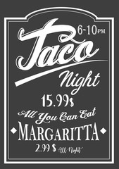 Authentic Vintage Style Taco Night lettering chalkboard design.