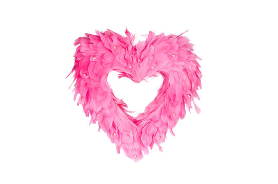 Feathered heart on white background