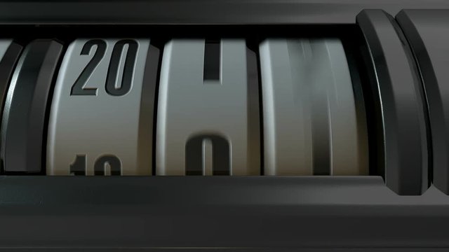 Time lapse of a mechanical odometer concept with dates and years increasing over time - 3D render