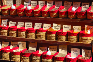 Exotic spices offered by a street vendor in Granada, Andalucia, Spain