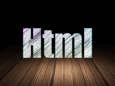 Software concept: Html in grunge dark room