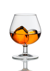  whiskey with ice on a white background