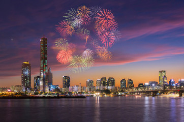 Fireworks Festival and Seoul City, South Korea.