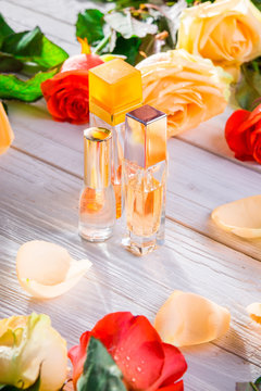 Perfume bottles with roses