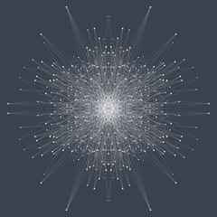 Fractal element with connected lines and dots. Big data complex. Virtual background communication or particle compounds. Digital data visualization, minimal array. Lines plexus. Vector illustration.