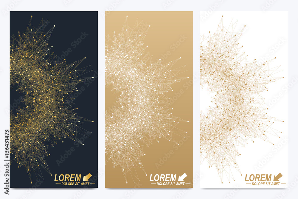 Leinwandbilder modern set of vector flyers. geometric abstract presentation with golden mandala. molecule and commu