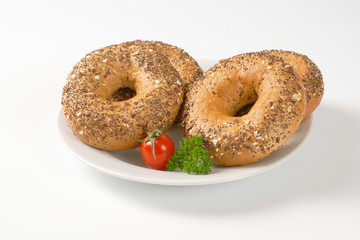 fresh bagels with seeds