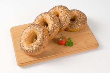 fresh bagels with seeds