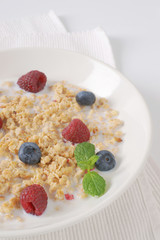 granola with milk and fruit