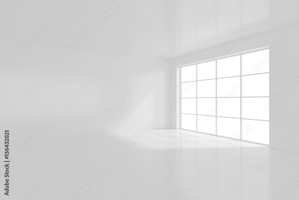Poster white empty interior with window. 3d rendering