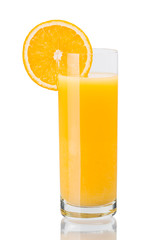 Orange juice and slices of orange isolated on white