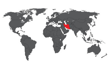 Iran red on gray world map vector