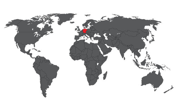 Germany red on gray world map vector