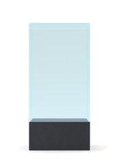 3d Empty glass showcase for exhibit. gray background