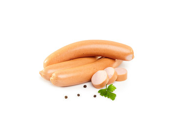 Sausages with herbs studio isolated on white background