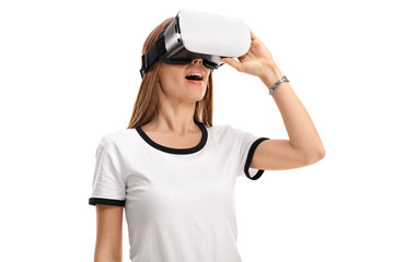 Woman using a virtual reality headset